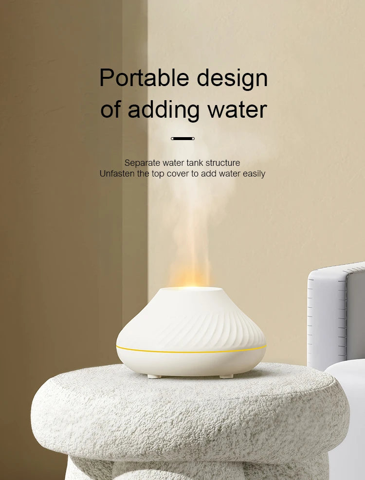 KINSCOTER Volcanic Aroma Diffuser Essential Oil Lamp 130ml USB Portable Air Humidifier with Color Flame Night Light