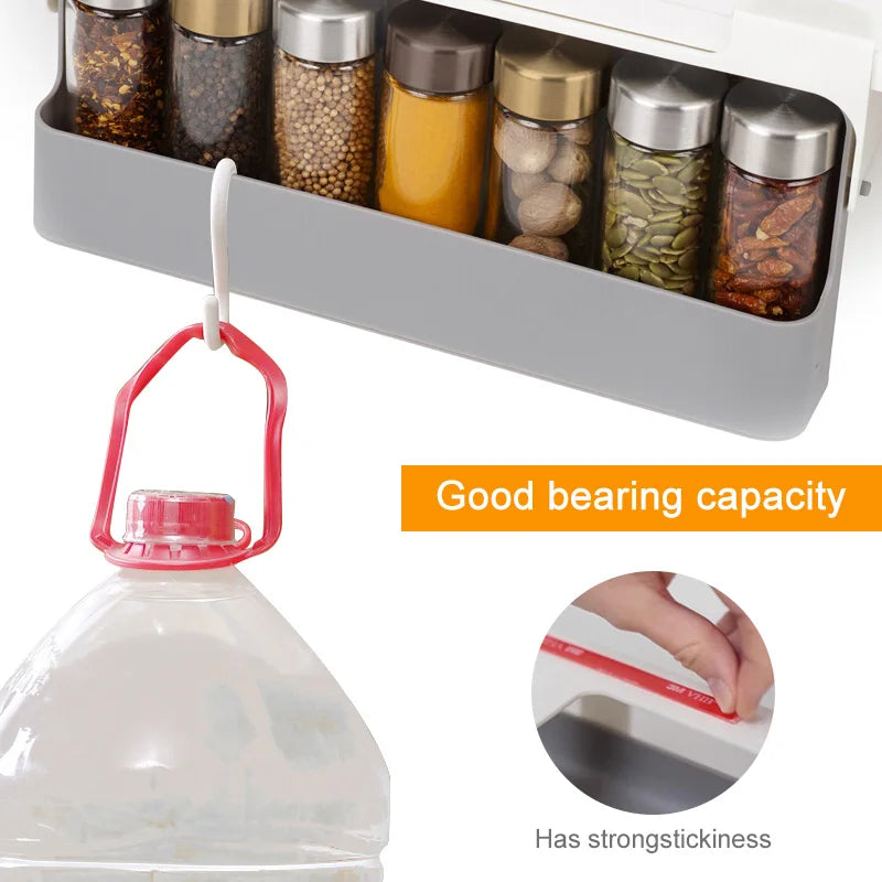 Kitchen Spice Rack Self-adhesive Wall-mounted Under-Shelf Seasoning Bottle Storage Rack Spice Organizer Kitchen Storage Rack