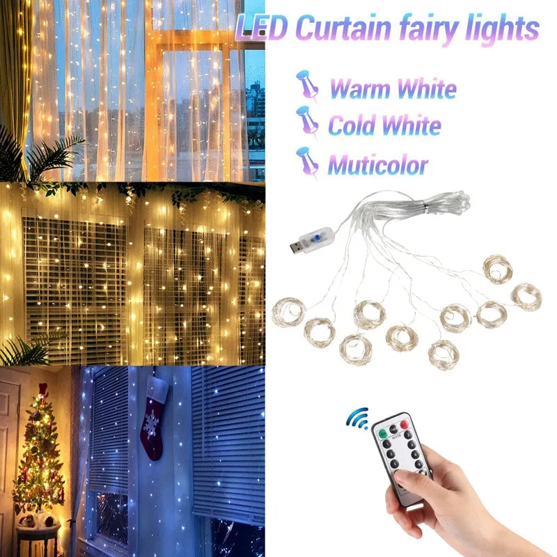 Christmas Lights Curtain Garland Merry Christmas Decorations For Home Christmas Ornaments Xmas Gifts Navidad 2023 New Year Decor