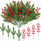 10pcs Artificial Pine Branches Christmas Holly Red Berries Stems for Xmas Tree DIY Wreath Decorations Christmas Home Decoration