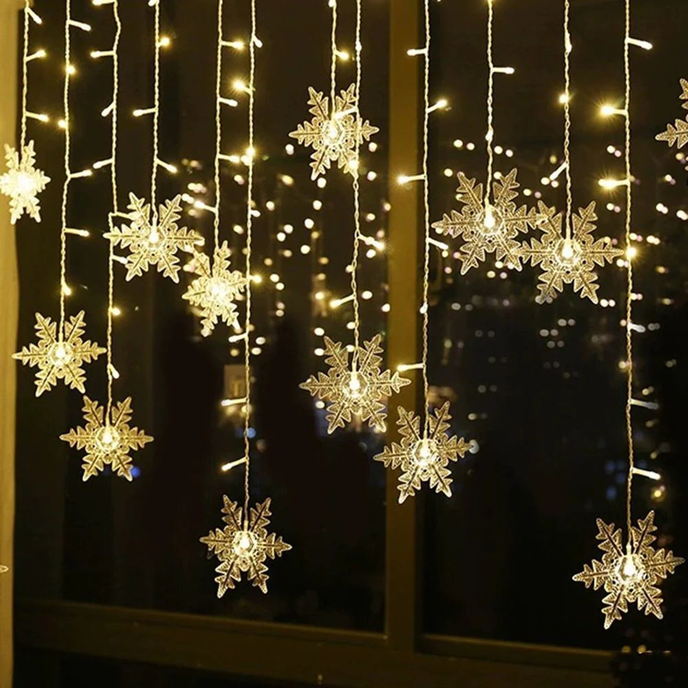 Christmas Light Led Snowflake Curtain Icicle Fairy String Lights Garland Outdoor For Home Garden New Year Party Decoration