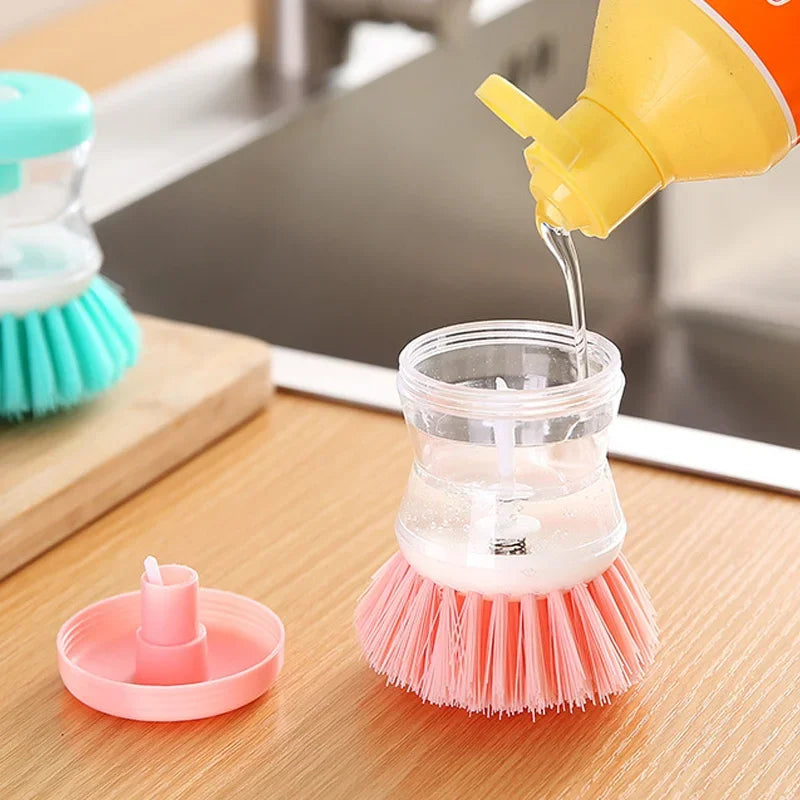 Kitchen Wash Pot Dish Brush Washing Utensils with Washing Up Liquid Soap Dispenser Household Kitchen Cleaning Accessories