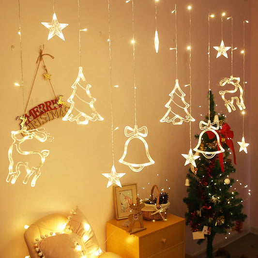 Christmas Decoration LED Star Lamp Festoon Curtain Garland Fairy String Lights Outdoor For Holiday Party 2025 New Year Decor