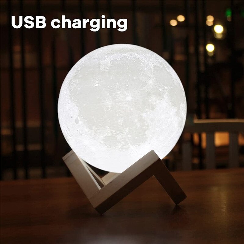 LED 3D Moon Print Night Light Lamp