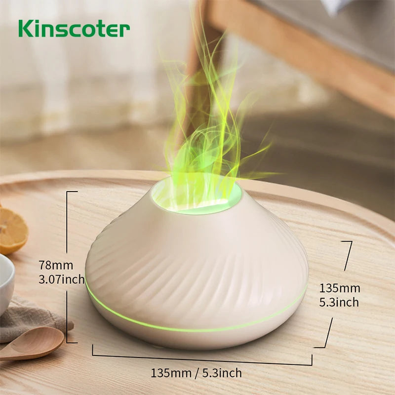 KINSCOTER Volcanic Aroma Diffuser Essential Oil Lamp 130ml USB Portable Air Humidifier with Color Flame Night Light