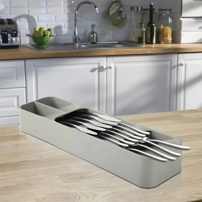 Multi-purpose Cutlery Storage Tray Cutlery Fork Spoon Compartmentalized Organizer Kitchen Drawer Categorized Storage Boxes