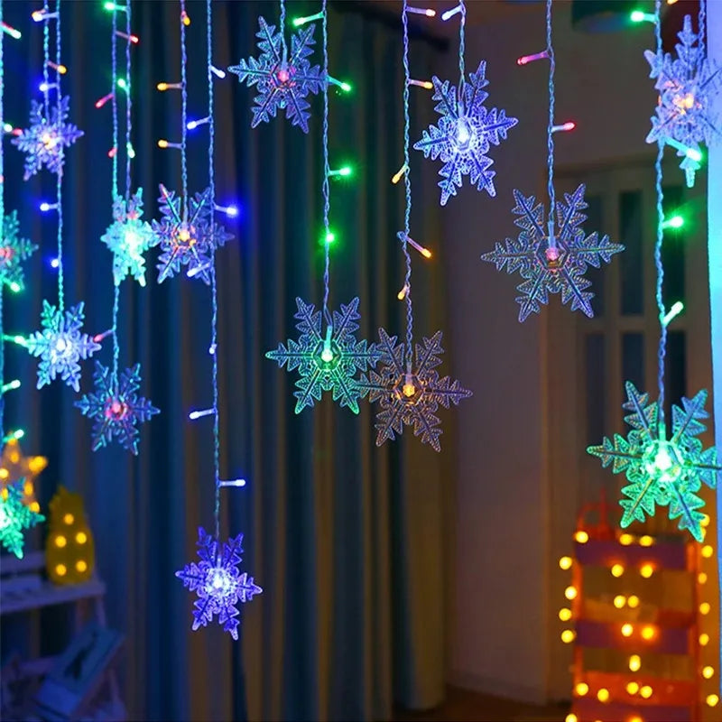 Christmas Light Led Snowflake Curtain Icicle Fairy String Lights Garland Outdoor For Home Garden New Year Party Decoration