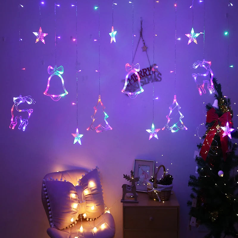 Christmas Decoration LED Star Lamp Festoon Curtain Garland Fairy String Lights Outdoor For Holiday Party 2025 New Year Decor