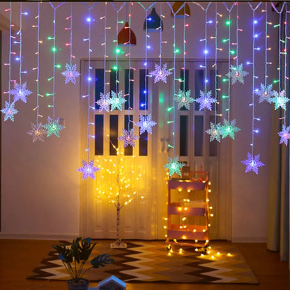 Christmas Light Led Snowflake Curtain Icicle Fairy String Lights Garland Outdoor For Home Garden New Year Party Decoration