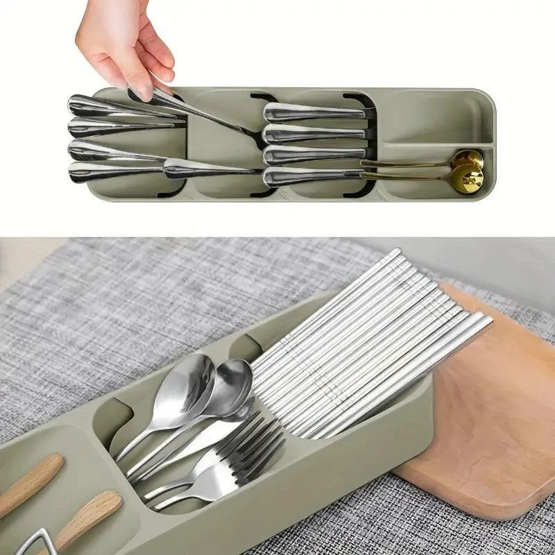 Multi-purpose Cutlery Storage Tray Cutlery Fork Spoon Compartmentalized Organizer Kitchen Drawer Categorized Storage Boxes