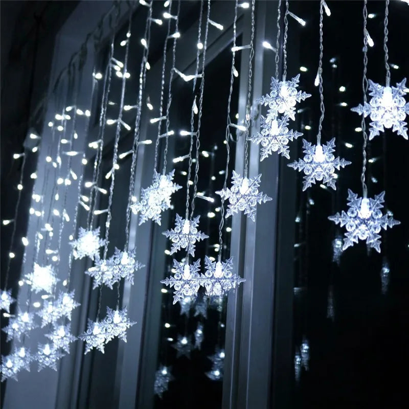 Christmas Light Led Snowflake Curtain Icicle Fairy String Lights Garland Outdoor For Home Garden New Year Party Decoration