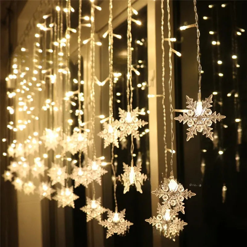 Christmas Light Led Snowflake Curtain Icicle Fairy String Lights Garland Outdoor For Home Garden New Year Party Decoration