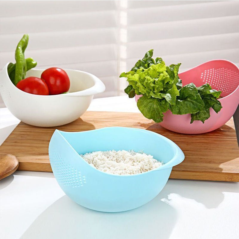 Kitchen Plastic Rice Sieve Drain Colander Basket Bowl-with Handles