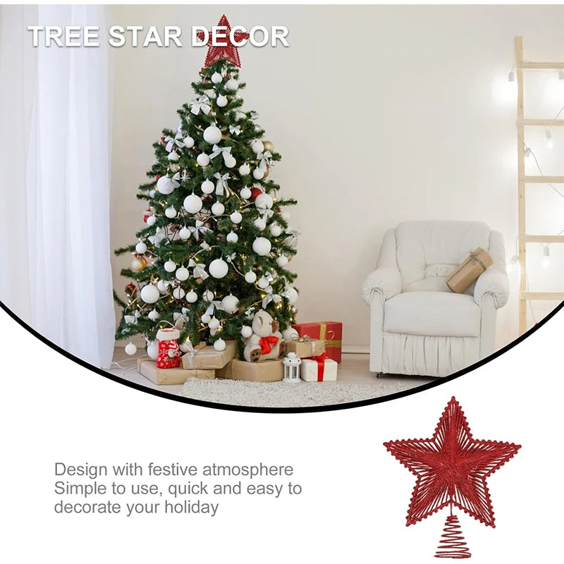 25cm Red Glitter Christmas Tree Topper Iron Star Christmas Decor For Home Xmas Tree Ornaments Navidad New Year 2025 Natal Noel