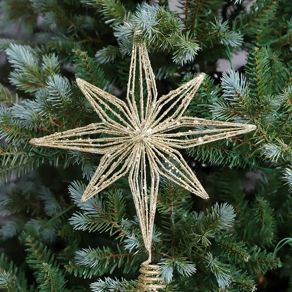 30cm Christmas Tree Toppers Star With LED String Lights Ornaments For Christmas Home Party Decoration Festival Party New Year