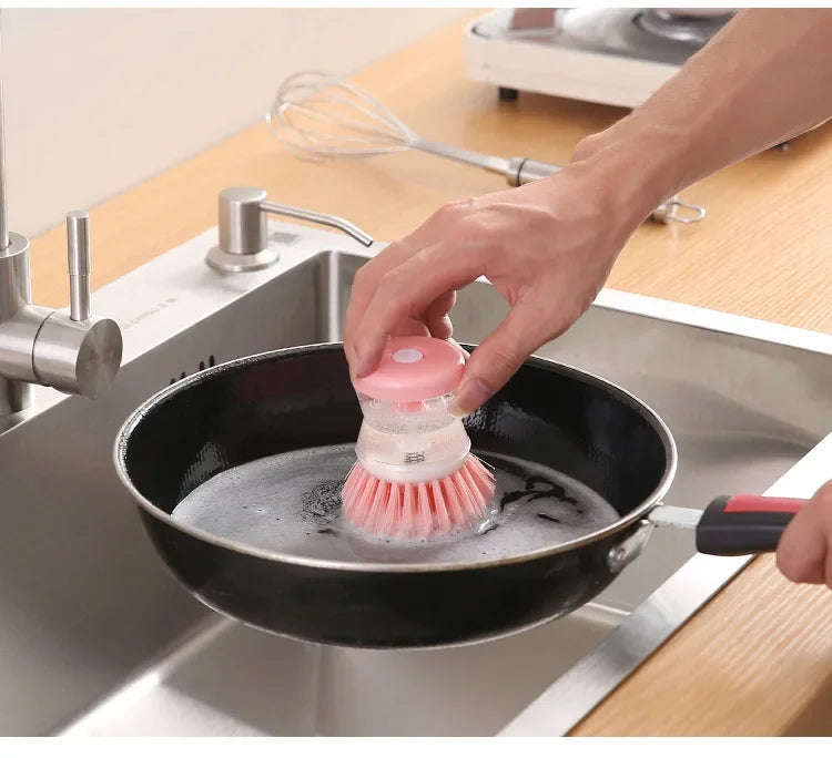 Kitchen Wash Pot Dish Brush Washing Utensils with Washing Up Liquid Soap Dispenser Household Kitchen Cleaning Accessories