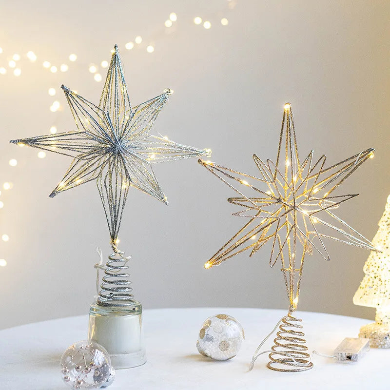 30cm Christmas Tree Toppers Star With LED String Lights Ornaments For Christmas Home Party Decoration Festival Party New Year