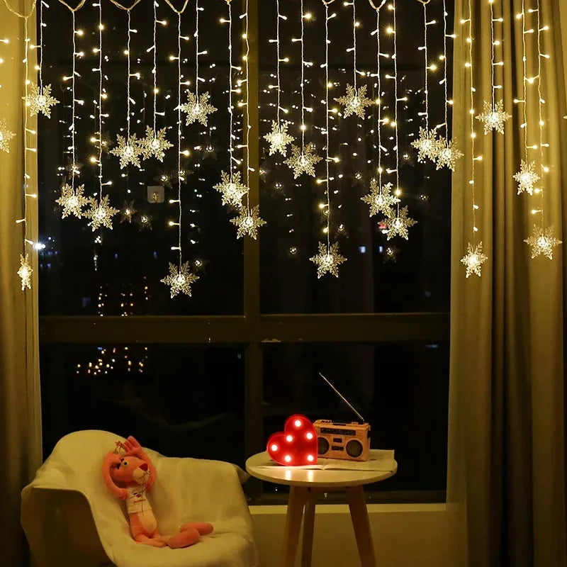 Christmas Light Led Snowflake Curtain Icicle Fairy String Lights Garland Outdoor For Home Garden New Year Party Decoration