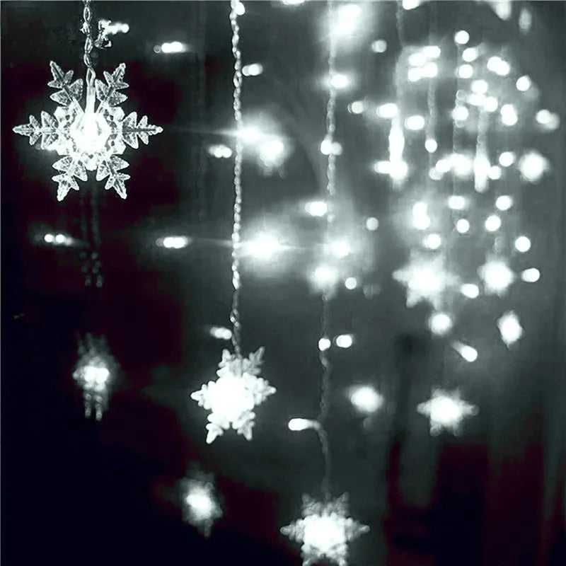 Christmas Light Led Snowflake Curtain Icicle Fairy String Lights Garland Outdoor For Home Garden New Year Party Decoration