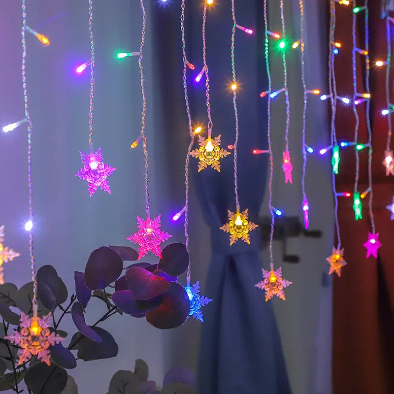 Christmas Light Led Snowflake Curtain Icicle Fairy String Lights Garland Outdoor For Home Garden New Year Party Decoration