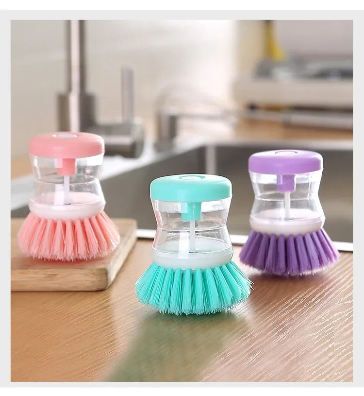 Kitchen Wash Pot Dish Brush Washing Utensils with Washing Up Liquid Soap Dispenser Household Kitchen Cleaning Accessories