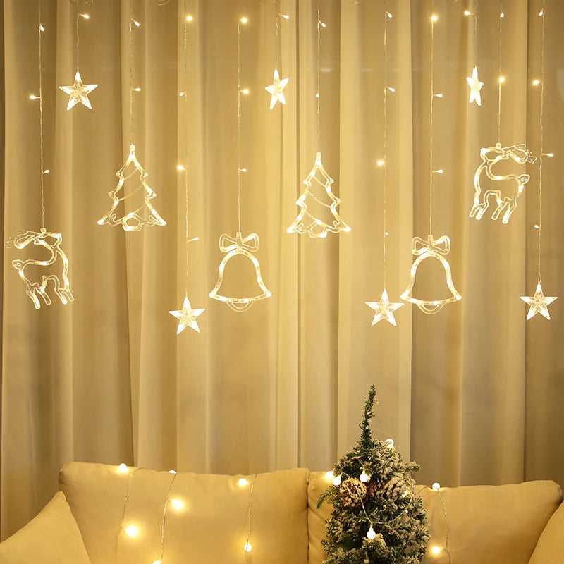 Christmas Decoration LED Star Lamp Festoon Curtain Garland Fairy String Lights Outdoor For Holiday Party 2025 New Year Decor