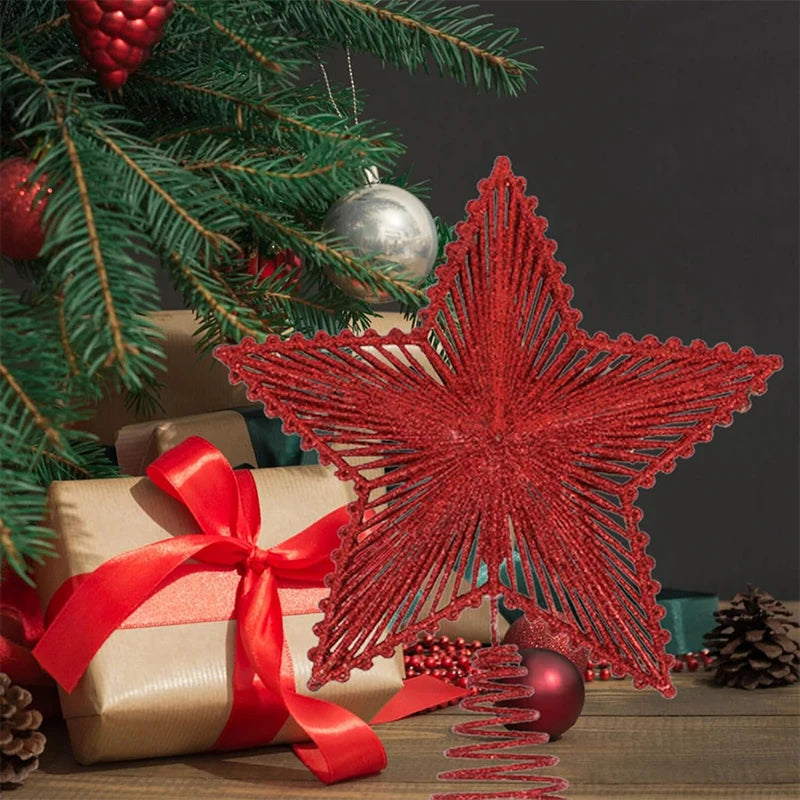 25cm Red Glitter Christmas Tree Topper Iron Star Christmas Decor For Home Xmas Tree Ornaments Navidad New Year 2025 Natal Noel