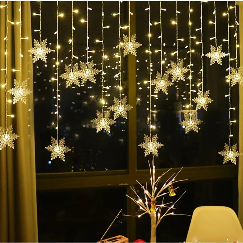 Christmas Light Led Snowflake Curtain Icicle Fairy String Lights Garland Outdoor For Home Garden New Year Party Decoration