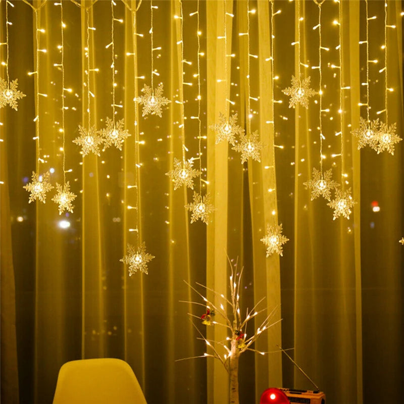 Christmas Light Led Snowflake Curtain Icicle Fairy String Lights Garland Outdoor For Home Garden New Year Party Decoration