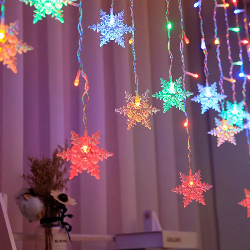 Christmas Light Led Snowflake Curtain Icicle Fairy String Lights Garland Outdoor For Home Garden New Year Party Decoration