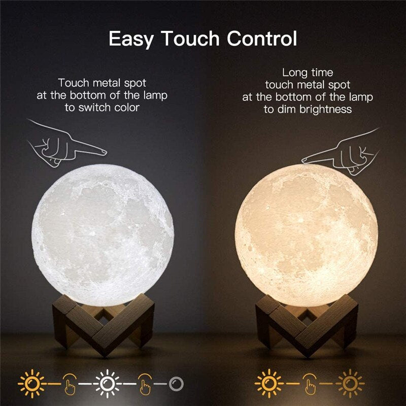 LED 3D Moon Print Night Light Lamp