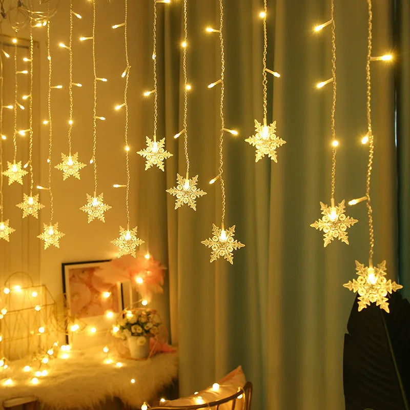 Christmas Light Led Snowflake Curtain Icicle Fairy String Lights Garland Outdoor For Home Garden New Year Party Decoration