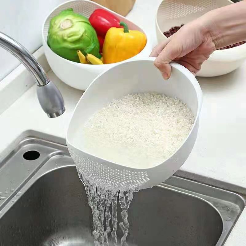 Kitchen Plastic Rice Sieve Drain Colander Basket Bowl-with Handles